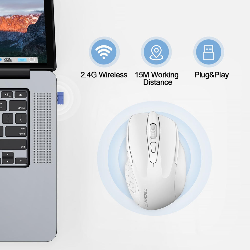 TECKNET Wireless Mouse Rechargeable, 2.4G Computer Mice with USB-A Receiver