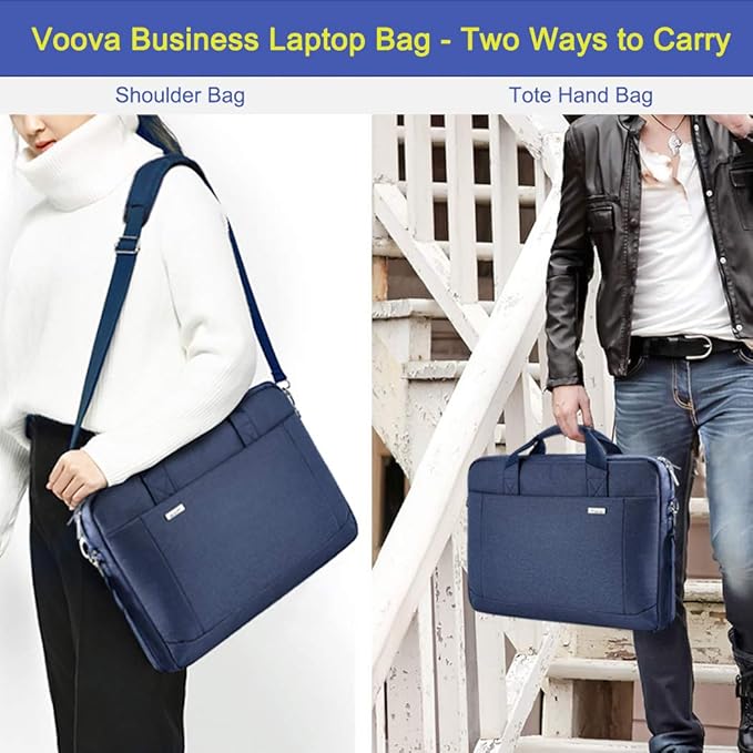 Voova Laptop Bag Case 15 15.6 16 Inch, Computer Sleeve Messenger Bag with Shoulder Strap Expandable Waterproof Business Briefcase for Men Women to Work Travel School, Fit 14-16 Inch Laptop, Blue