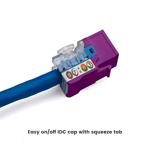 trueCABLE Cat6A Keystone Jack, Unshielded (UTP), 90 Degree Punch-Down, PoE++ (4PPoE), UL Listed, ETL Verified, ANSI/TIA Certified, Modular RJ45 Female, Purple, 48 Pack