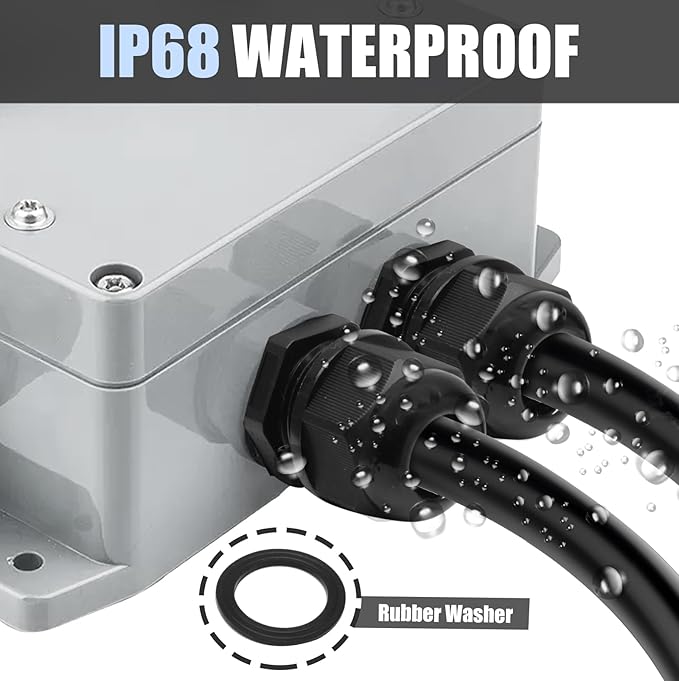 12 Pcs 3/4" NPT Nylon Cable Glands, Black Strain Relief Cable Cord Connector IP68 Waterproof Junction Box Wire Protectors Adjustable for 13-18mm Cable Diameter