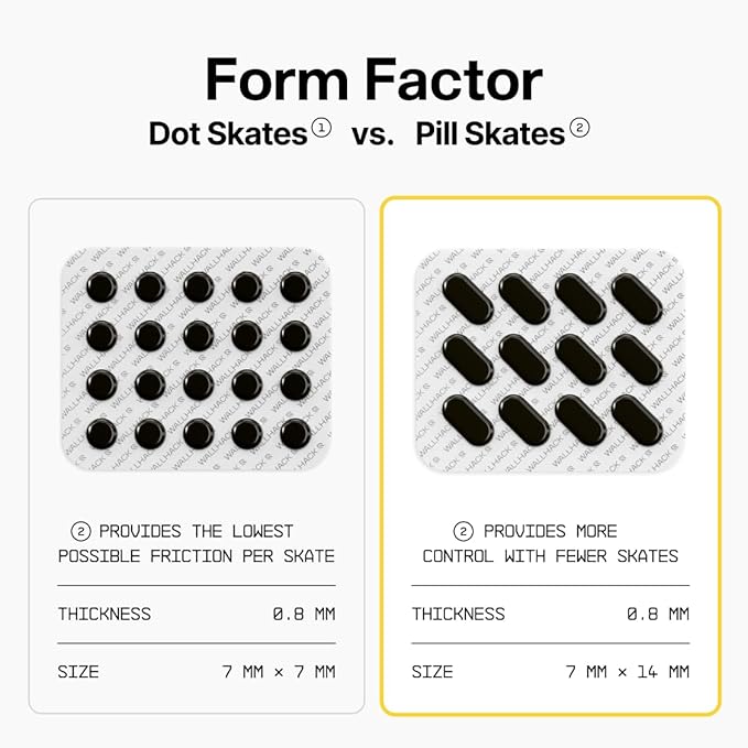 Wallhack PTFE Pill Mouse Skates | Premium Universal Skates for Gaming Mice | Ultra-Smooth Glide on Cloth & Glass Pads | Customize Speed & Control | Fast, Easy to Apply | Black 7mm x 14mm