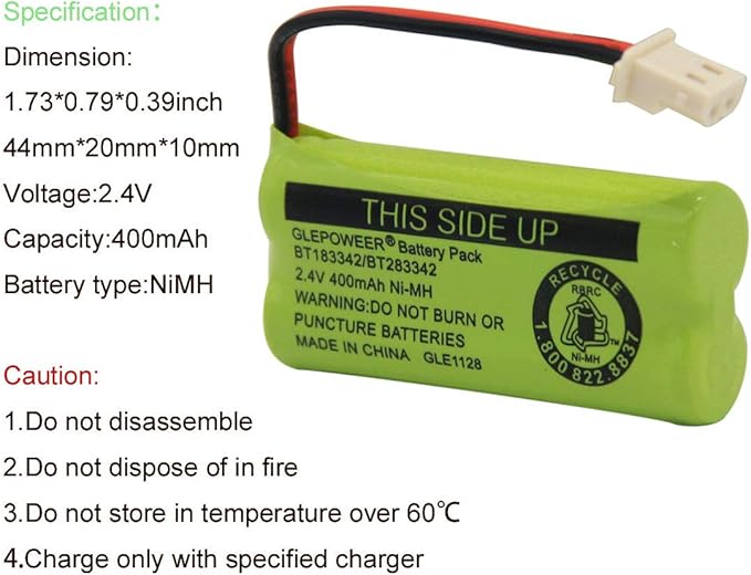 BT183342/BT283342 2.4V 400mAh Ni-MH Battery Pack, Also Compatible with Cordless Phone Batteries BT166342/BT266342 BT162342/BT262342 CS6709 CS6609 CS6509 CS6409 EL52100 EL50003(2 Pack)