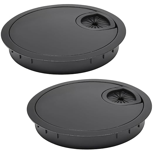2 Pcs Desk Grommet 3-1/8" / 80 mm, Desk Cord Hole Cover, Cable Grommet Metal Zinc Alloy Materilal, Desk Hole Grommet for Home & Office Pc, Detachable Cable Cord Organizer-Flat Black