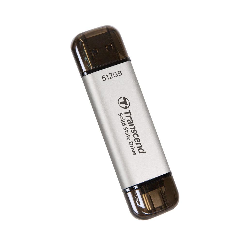 Transcend ESD310 512GB External SSD, Up to 1,050MB/s, Dual USB Flash Drive for iPhone/iPad/Mac/Windows/Android/Tablet/PC, USB3.2Gen2 Thumb Drive Photo Stick, 2-in-1 Type C &Type A Memory Stick-Silver