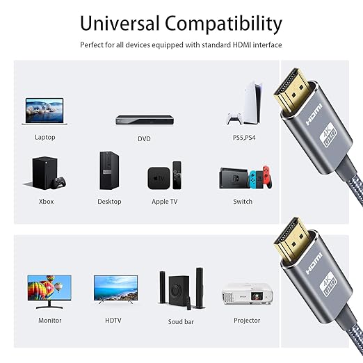 LEADSTAR HDMI Cable 4K 100 ft Fiber Optic, 4K 60Hz 18Gbps High Speed HDMI 2.0 Cord Braided | Ultra HD, HDR10, 1080p, eARC, 3D, HDCP 2.2 | for Xbox, PS5, TV, Laptop, Monitor
