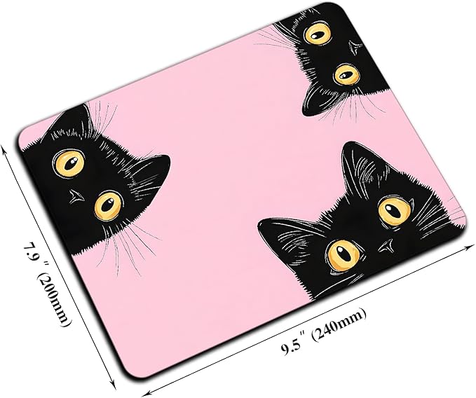 Mouse Pad, Cute Pink Black Cats Mouse Pads for Desk, 9.5" x 7.9" Non-Slip Rubber Base Computer Mousepad with Women, Portable Square Design for Wireless Mouse and Pad Laptop Office & Travel