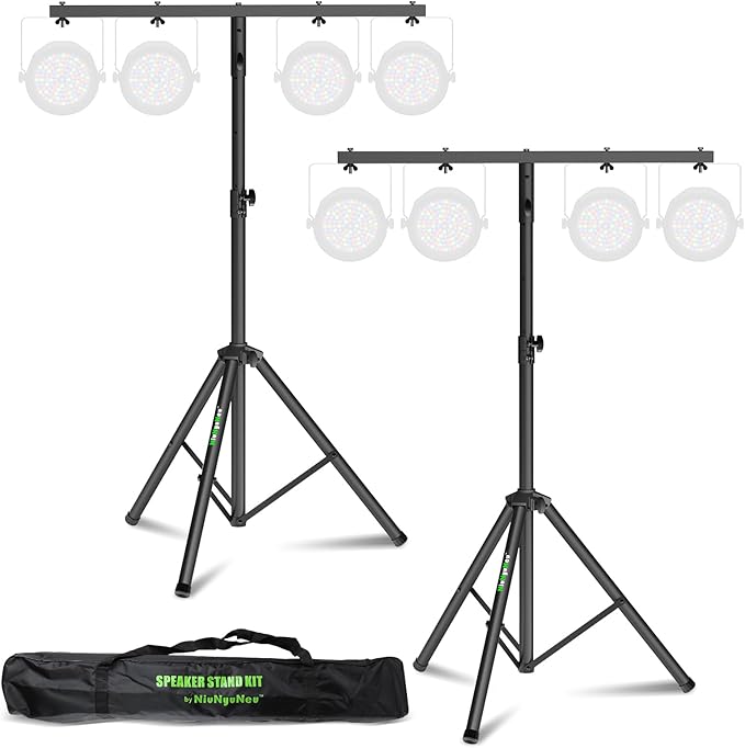 Dj Light Stand Metal T-Bar Stage Stand for Par Lights Tripod Light Stand with Crossbar Mount, with a Carry Bag, Set of 2