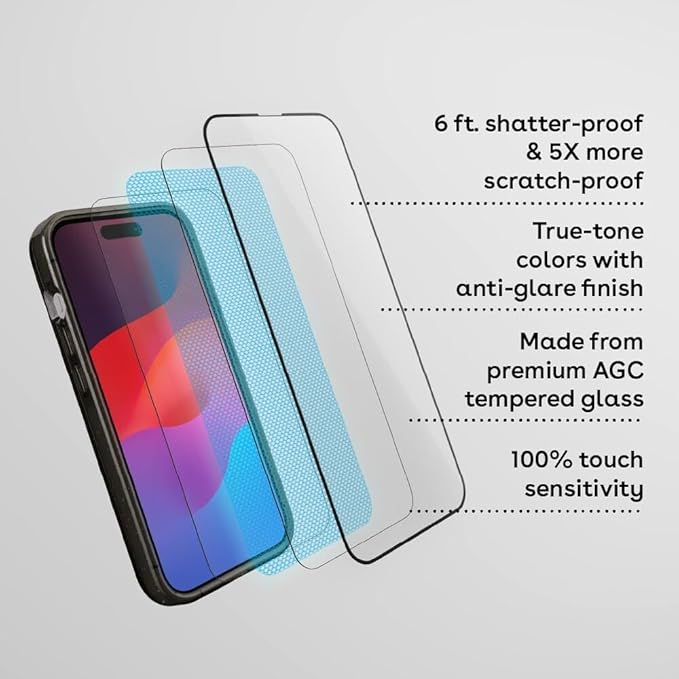 CASETiFY Impact Ultra HD Screen Protector [Strengthened 9H aluminosilicate glass, applicator included] for iPhone 16 Pro