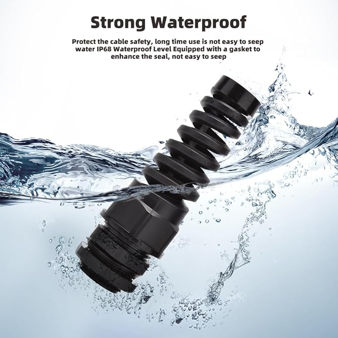 Strain Relief Cord Connector, CGELE 5 Pack NPT 1/2" Waterproof Cable Gland Cord Grip Spiral Adjustable Connector Strain Relief Cord Connectors Joints Nylon with Gaskets
