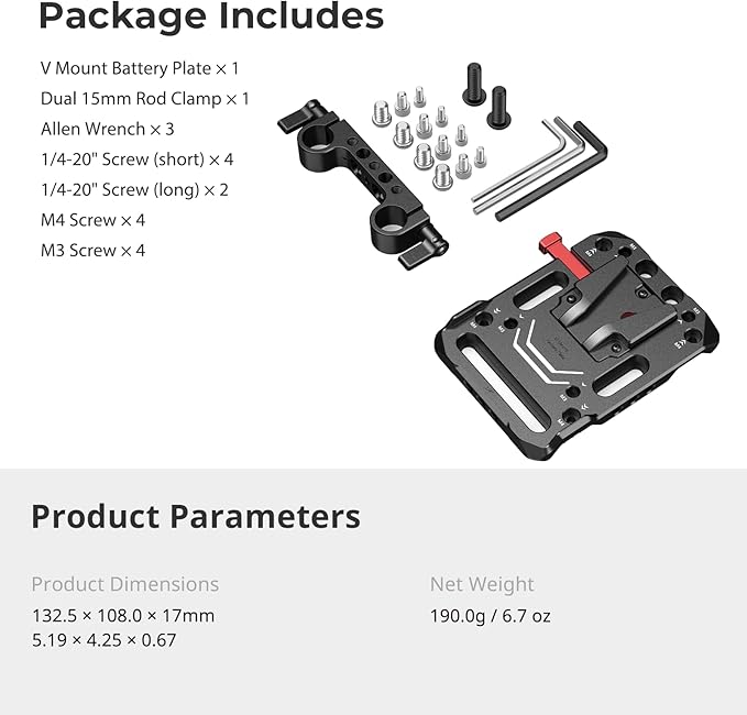 SMALLRIG V Mount Battery Plate, V-Lock Battery Plate with Dual 15mm Rod Clamp, 1/4"-20 & 3/8"-16 Threaded Holes V Mount Battery VB99 SE / VB99 / VB99 Pro, for Neewer PS099E