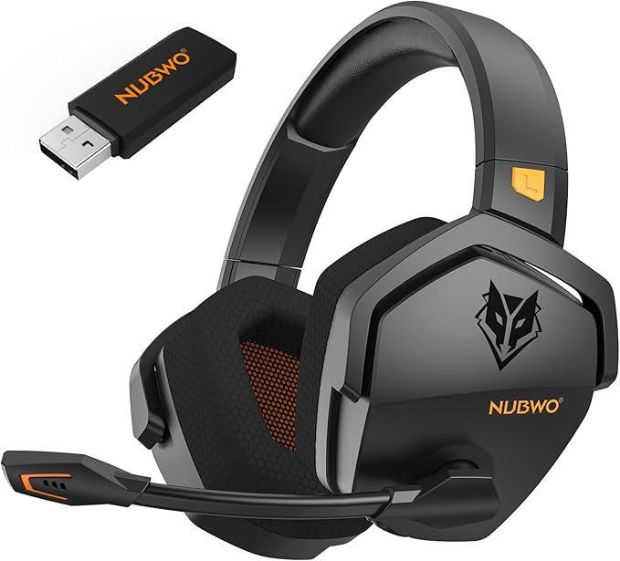 NUBWO G06 Dual Wireless Gaming Headset with Microphone for PS5, PS4, PC - 23ms Low Latency Audio - 100-Hour of Playtime - 50mm Drivers (Black-Orange)