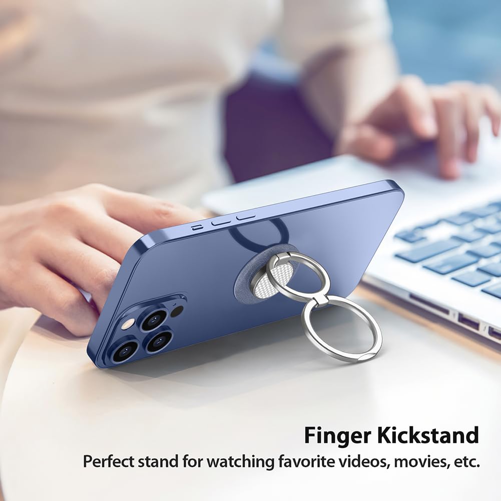 MonIdea Phone Grip Holder, Phone Ring Holder Finger Kickstand, Foldable & Adjustable Rotatable Double Metal Cell Phone Rings Gripper Stand for iPhone Samsung & Other Phones - Silver Carbonite Weave