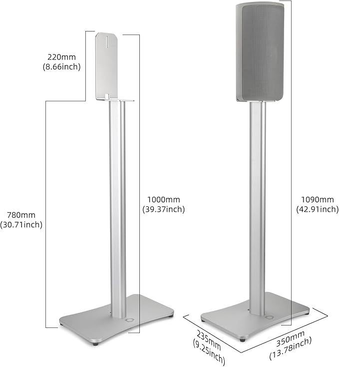 Luxury Floor Stand for Sony HT-A9M2 HT-A9 SA-RRS5 - Aerospace Aluminum Speaker Stand with Adapter Kits, Hi-End Home Theater Accessory, Silver Finish