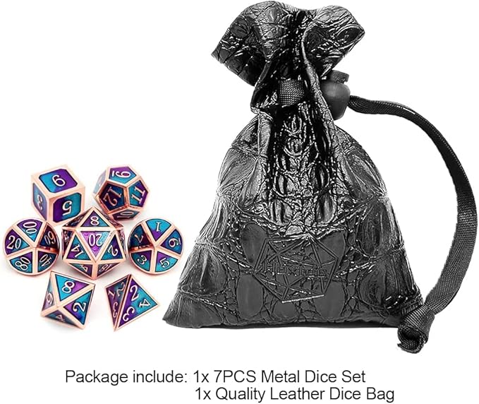 Haxtec Metal DND Dice Set D&D Gifts 7PCS Copper Blue Teal Purple Polyhedral RPG Dice D20 D12 D10 D8 D6 D4 Compatible with Dungeons and Dragons TTRPG Games-Mermaid