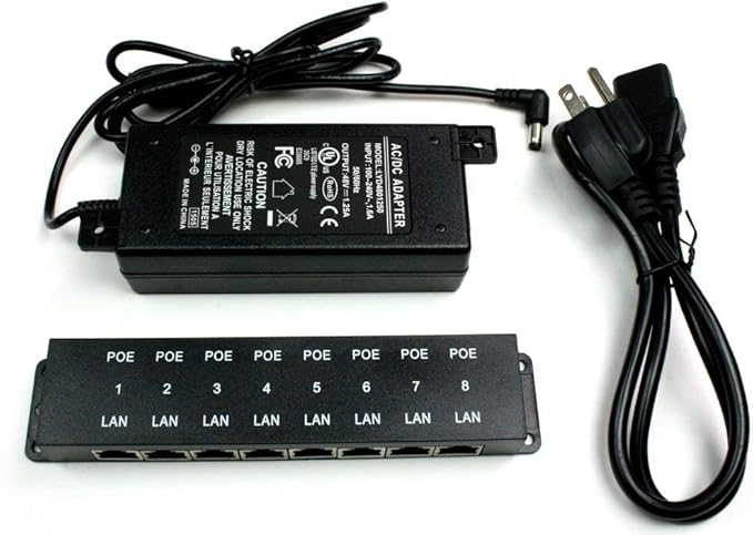 PoE Texas 8 Port Injector - 10/100 Passive Power Over Ethernet With 48V 60W UL Power Supply - 802.3af for VoIP Phones, WiFi Access Points, IP Cameras - Add to A Non-PoE Switch