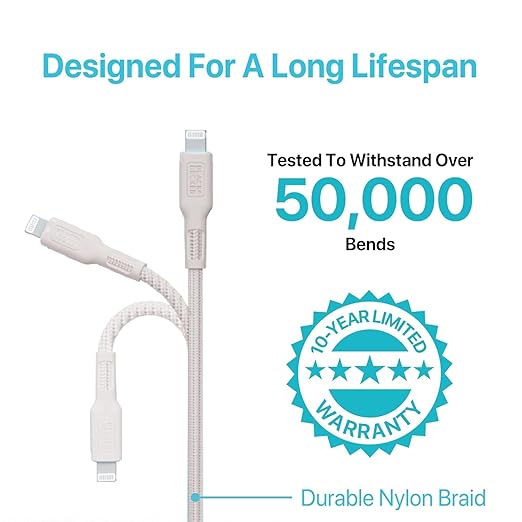 BLACK+DECKER Lightning to USB Cable - Fast Compatible iPhone Lightning Cable - Durable Braided iPhone Charger Cord - for Travel and Daily Use - Multiple Color + Length Options - 3ft