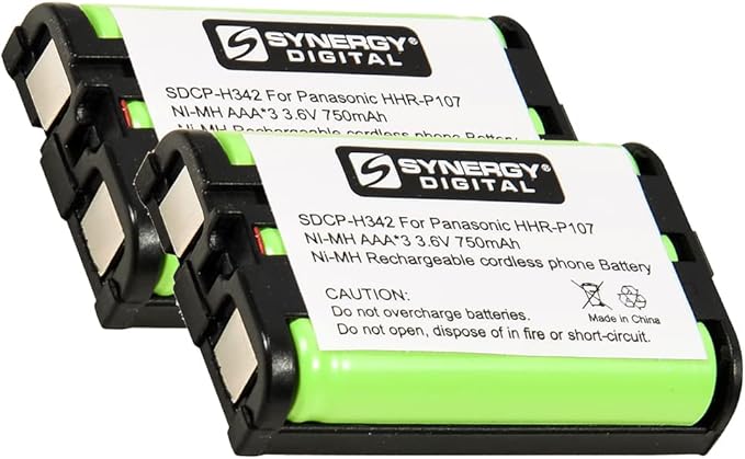 Synergy Digital Cordless Phone Battery, Compatible for Panasonic HHR-P107 Cordless Phone Combo-Pack Includes: 2 x SDCP-H342 Batteries