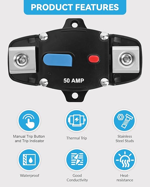 30 Amp Circuit Breaker 12-48 Volt DC 30A Self Recovery Resettable High Amp Circuit Breaker with Manual Reset Button for Automotive RV Marine Boat Car Audio and Amps Protection