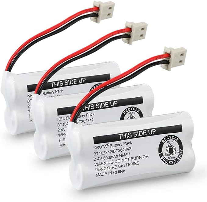 Kruta BT162342 BT262342 2.4v 800mah Cordless Phone Batteries Compatible with BT183342 BT283342 BT166342 BT266342 VTech CS6114 CS6419 CS6719 at&T EL52300 CL80111 Handset Telephone (Pack of 3)