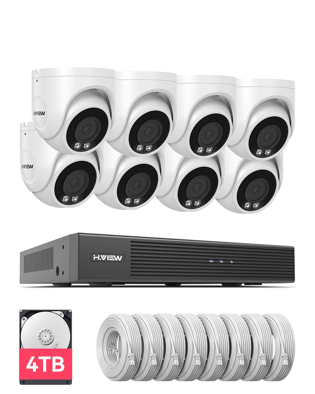 H.VIEW 8MP Security Camera System 4TB HDD, 8pcs POE Security Camera System 4k Outdoor, 8X 8MP Wired Outdoor IP Cameras with Two-Way Audio, Human AI Detection, Cameras System for Home Security