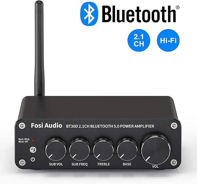 Fosi Audio BT30D Bluetooth 5.0 Stereo Audio Receiver Amplifier 2.1 Channel Mini Hi-Fi Class D Integrated Amp 50 Watt x2+100 Watt for Home Outdoor Passive Speakers/Subwoofer Powered Subwoofer