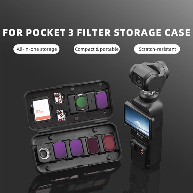 Filter Case for DJI Pocket 3, Magnetic Lens Filter Storage Case for DJI Osmo Pocket 3 Creator Combo Accessories, ND-UV-CPL Wide Angle Macro Lens TF/SD Card Organizer
