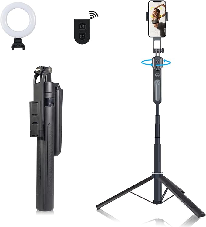Extendable Auto Face Tracking Phone Tripod Stand, Compatible for Android/iPhone, 360° Rotation Selfie Sticks with Light, Smart AI Facial Recognition, Cameraman Shooting for Video, Vlog, Live Stream
