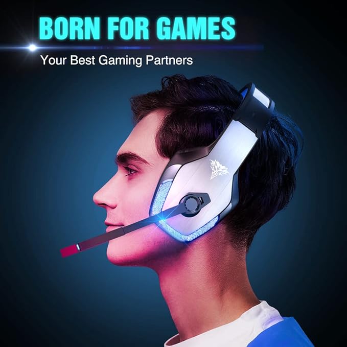 BENGOO V-4 Gaming Headset for Xbox Series X|S, Xbox One, PS5, PC, Mac, Nintendo Switch, Noise Cancelling Over Ear Headphones with Mic, LED Light, 7.1 Surround Sound, Soft Memory Earmuffs, 3.5mm