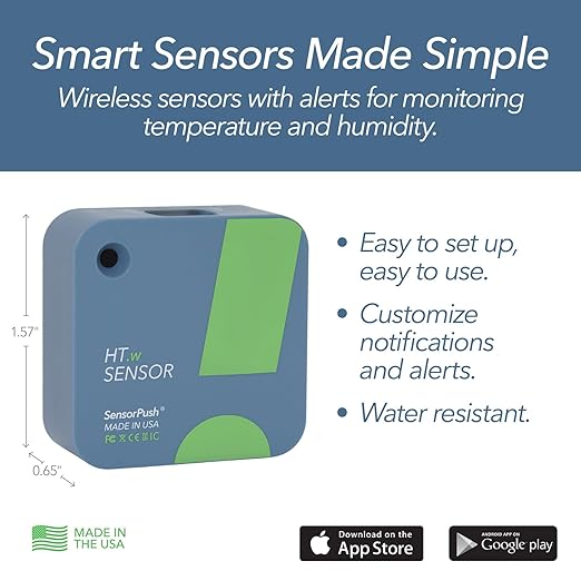 SensorPush HT.w Smart Temperature Sensor & Humidity Sensor - Bluetooth Thermometer & Hygrometer with App Monitoring - Water Resistant Temperature & Humidity Monitor for RV, Basement, Fridge (2 Pack)