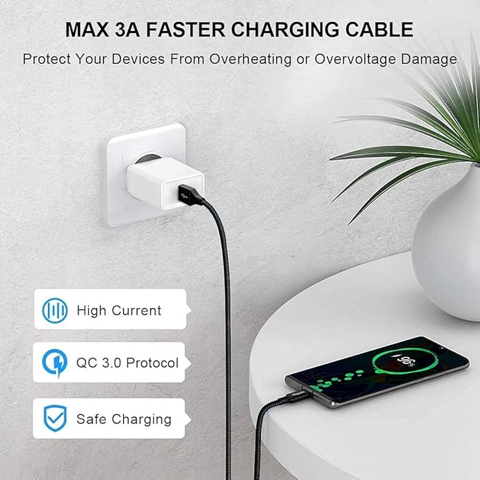 etguuds 4ft USB A to USB C Cable 3A Fast Charging, 2-Pack USB A to USB Type C Charger Cord for iPhone 16 15 Pro/Pro Max/Plus, for Samsung Galaxy S24 S23 S22 S21 S20 S10 A55 A54 Flip Note, Moto, Black