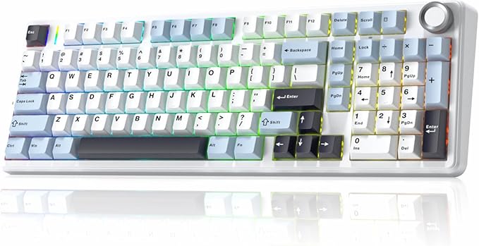 x Aula F99 Pro Wireless Mechanical Keyboard, Gasket Hot Swappable Custom Keyboard with Knob, RGB Backlit,Pre-lubed Reaper Switches PBT Keycaps BT5.0/2.4GHz/USB-C Creamy PC Gaming Keyboards - Blue