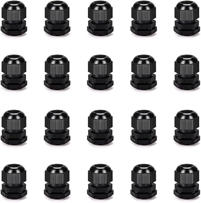 Cable Gland 20 Pack Plastic Waterproof Adjustable Connector 9-14mm PG16 Strain Relief Cord Connectors Joints Nylon with Gaskets
