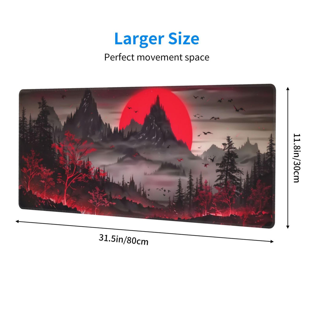 Extended Gaming Mouse Pad, Large Desk Mat XL Anime Mouse Pad Waterproof with Stitched Edges, Non-Slip Desktop Pad for Home and Office, Level Up Your 31.5x11.8 Inch (Darkness Red Moon2)