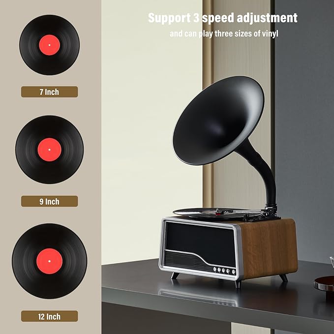Vintage Gramophone Record Player，Italian Style Gramaphone Vintage Phonograph Nostalgic Record Player with Vinyl Record Player/Bluetooth 5.3/Remote Contro/USB/FM/AUX for Home Decoration