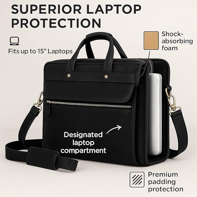 Luxorro Full Grain Leather Briefcase for Men, Top Choice Gifts for Men, Handcrafted Leather Laptop Bag with Multiple Compartments and Brass Hardware, Fits 15.6 Inch Laptop