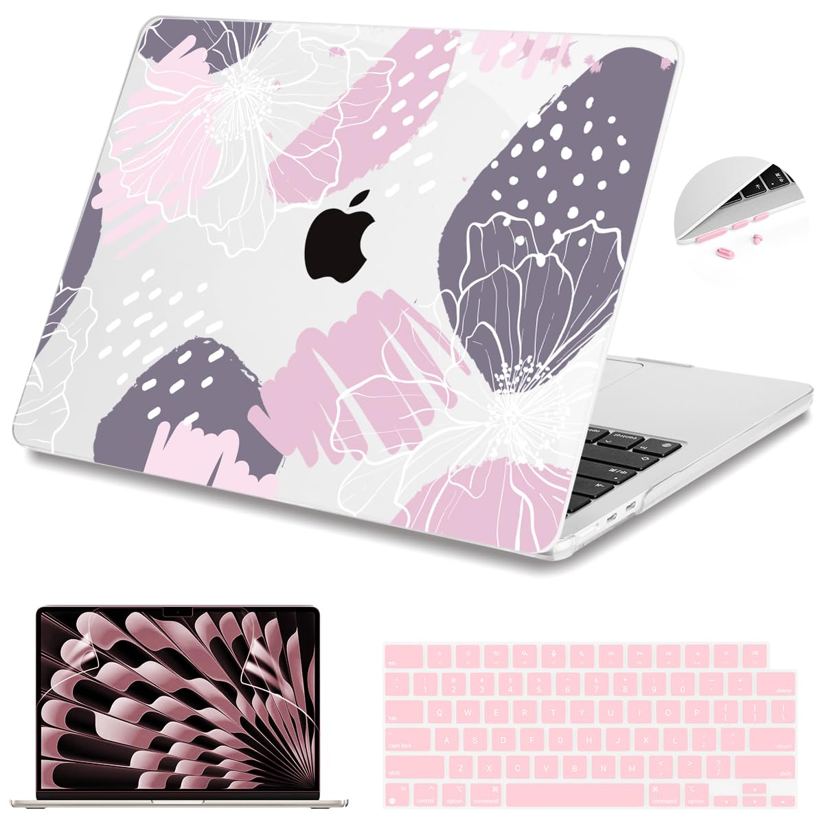 Teryeefi Compatible with M4 M3 M2 MacBook Air 15 Inch 2024 2023 Case Model A3241 A3114 A2941 with Liquid Retina Display, Protective Plastic Hard Shell Cover with Keyboard Cover - Abstract Flowers-A