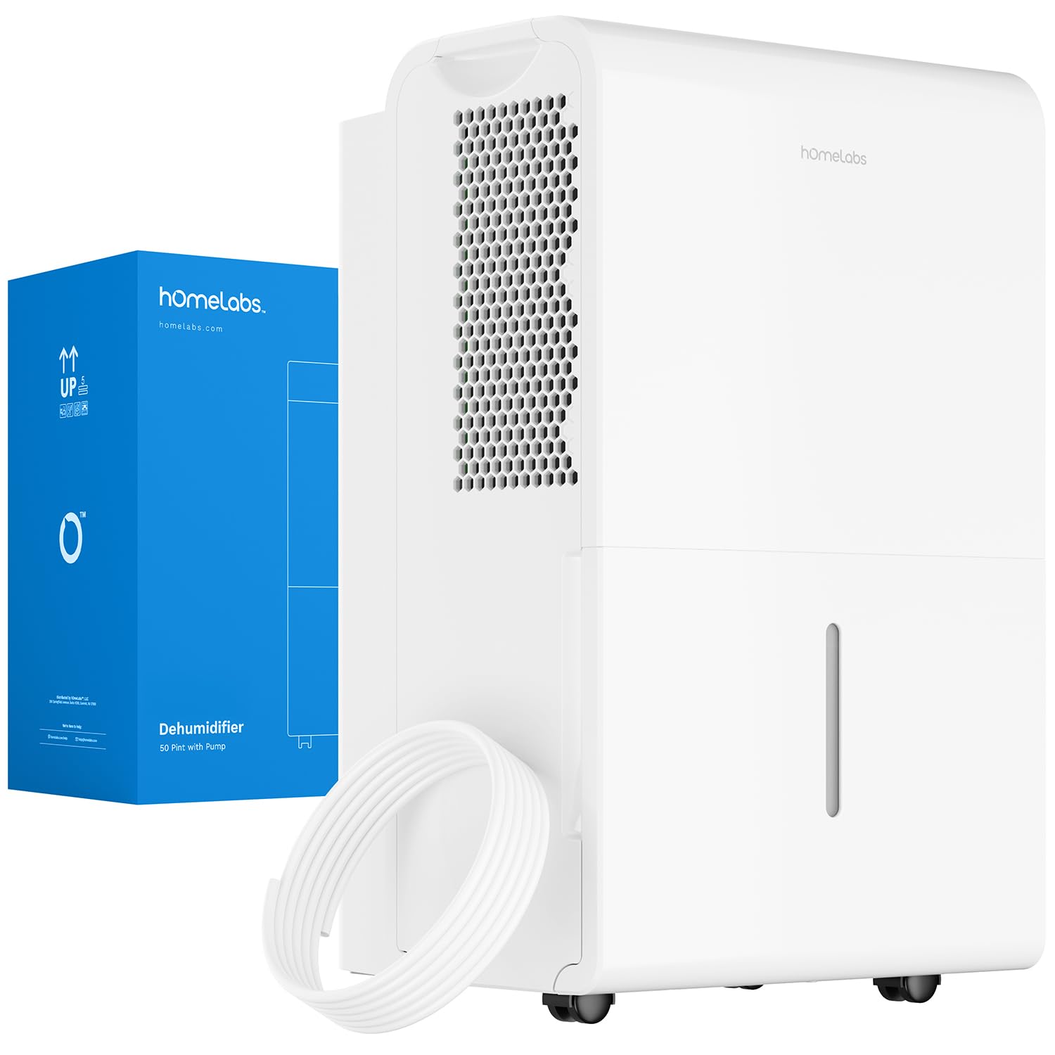 hOmeLabs Dehumidifier 7,500 Sq Ft 50 Pint with Pump 120 Pint 95°F, 90% RH