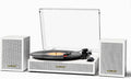Vinyl Record Player with External Speakers, 3 Speed Vintage Belt Drive Turntable Record Player with Stereo Speakers RCA Audio Out and Aux-in, White Wood