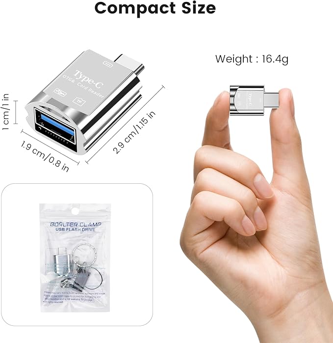 BORLTER CLAMP USB C Micro SD Card Reader,Type C SD Card Reader for iPhone 15,2 in 1 Square Card Reader Adapter with USB Adapter Travel Essentials Camera Viewer,MacBook, Laptops, Tablets, Smartphones.