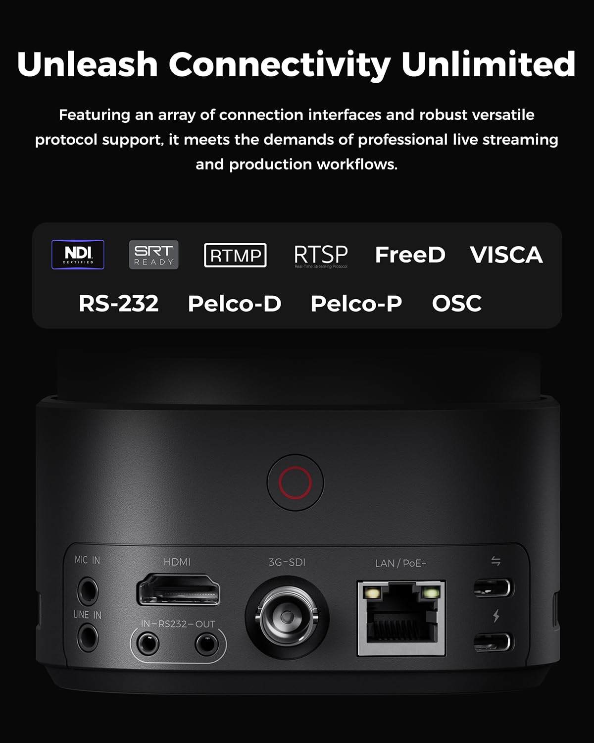 OBSBOT Tail 2 PTZR NDI Camera 4K@60FPS, Pro AI Tracking, 1/1.5" CMOS, 50MP, 5X Optical Zoom, 12X Hybrid Zoom, SDI/HDMI/IP/USB 3.0 Output, Live Streaming for Education, Conference, Worship, Live Events