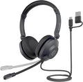 NUROUM HP21 USB Headset with Microphone for PC, AI Noise Cancelling Mic for Work, Wired Headset for Call Center/Office, Mute Button, USB-A/Type-C for Computer/Laptop/Desktop, Compatible w/Zoom/Teams