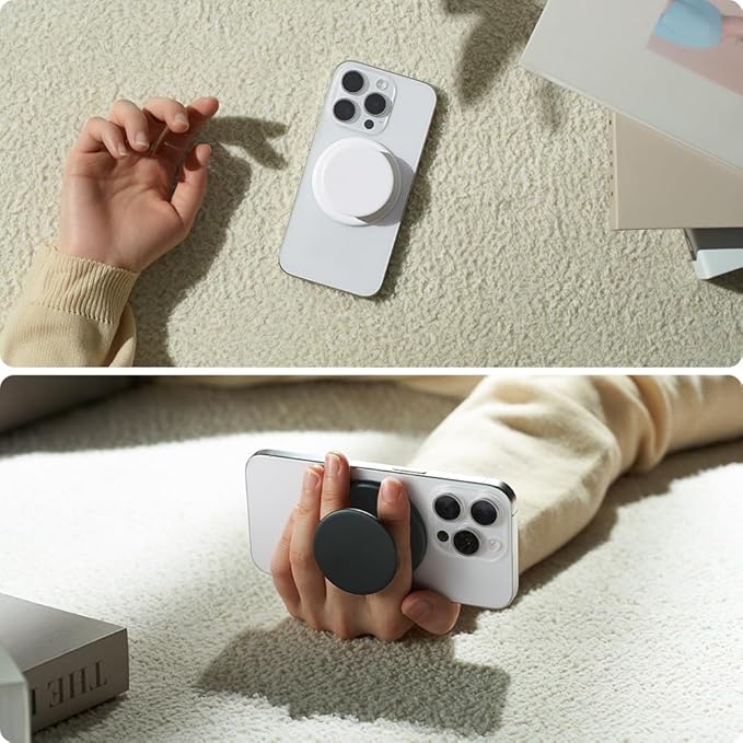 Sinjimoru for MagSafe Phone Grip, Soft Silicone Magnetic Finger Grip for iPhone 16/15/14/13/12, Comfortable One-Touch Holding, M-Tap Tok Black