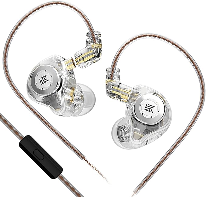 keephifi KZ EDX Pro in Ear Monitors with Microphone KZ IEM Earphones Dual DD HiFi Stereo Sound Wired Earphones Noise Cancelling Earbuds for Musicians Singer Audiophiles (White, with Mic)