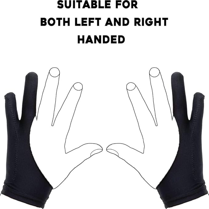 AKX Artist Glove, Palm Rejection Drawing Glove for Graphic Tablet, iPad - Smudge Guard, 2-Finger, Good for Left and Right Hand (Black, Large, 2 Pack)
