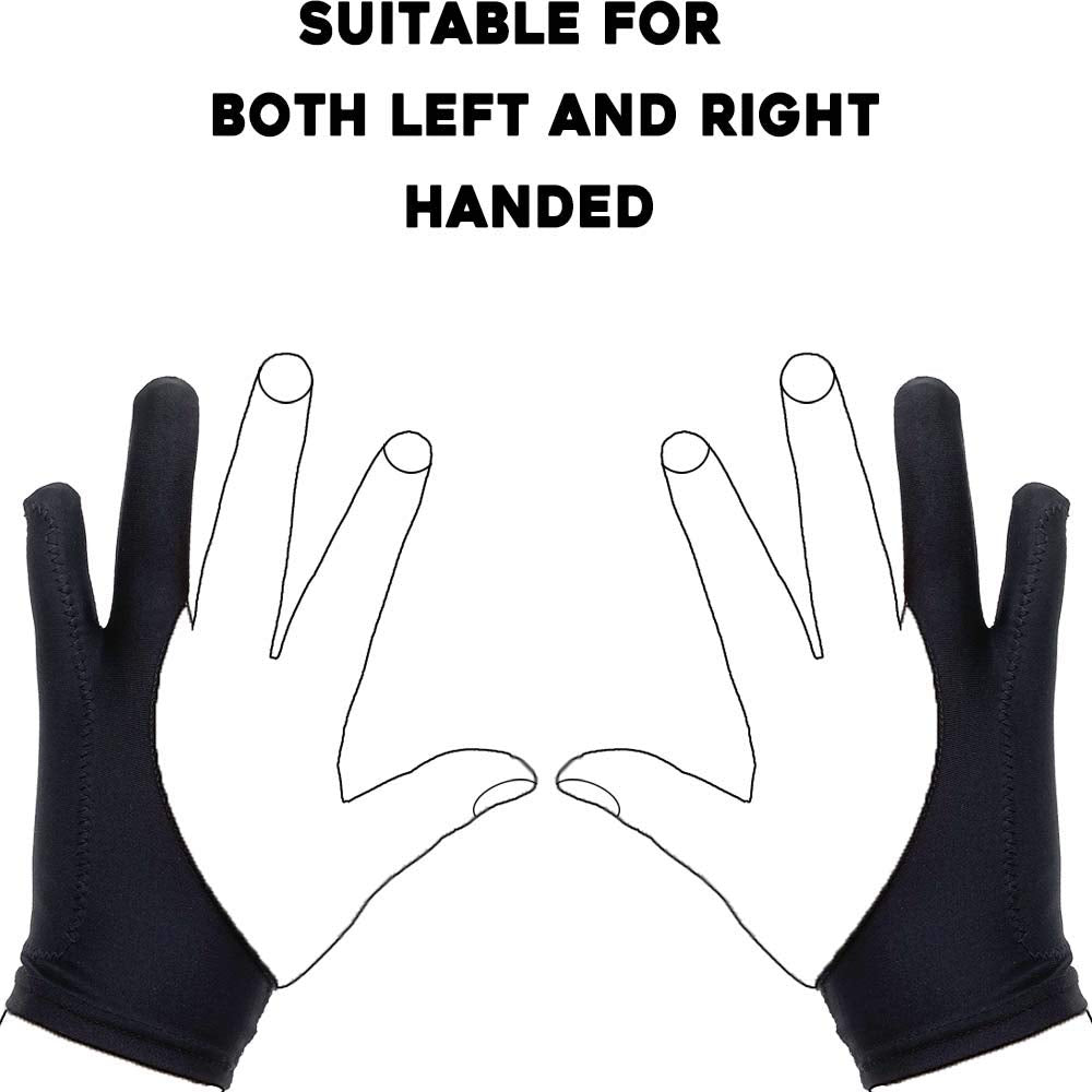 AKX Artist Glove, Palm Rejection Drawing Glove for Graphic Tablet, iPad - Smudge Guard, 2-Finger, Good for Left and Right Hand (Black, Medium, 2 Pack)