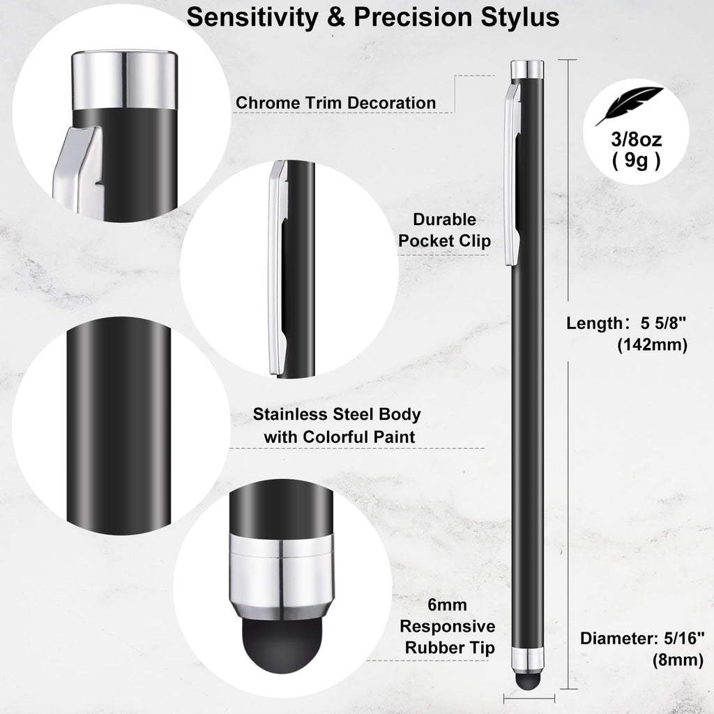 Linfanc Stylus Pens for Touch Screens - 12 Pack High Sensitivity and Precision Capacitive Stylus, Matte Black with 24 Extra Tips