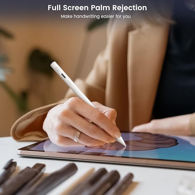 Pencil for Apple iPad 11th/10th/9th, 2X Fast Charge Stylus Pen for iPad, Palm Rejection, Tilt Sensitivity, Compatible with iPad A16/10/9/8/7/6, Pro M4/13/12.9"/11", Air M3/M2/5/4/3, Mini 7/6/5