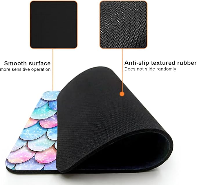 Mouse Pad, Cute Glitter Mermaid Scale Mouse Pads for Desk, 9.5" x 7.9" Non-Slip Rubber Base Computer Mousepad with Women, Portable Square Design for Wireless Mouse and Pad Laptop Office & Travel