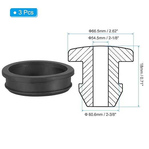 PATIKIL 60.6mm / 2-3/8 Inch Drill Hole,2-1/8 Inch ID Rubber Grommets, 3Pcs Top Hat Grommet for Wiring Eyelet Ring Gasket Automotive Firewall Cable Hole Plugs Wires Protection, Black