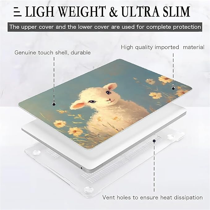 Compatible with MacBook Air 13.3 13.6 Inch Case 2022 2021 2020 2019 Plastic Hard Shell Case Cover,13.3 Pro(A1706/A1708/A1989/A2159/A2289/A2338), Cute Little Lamb